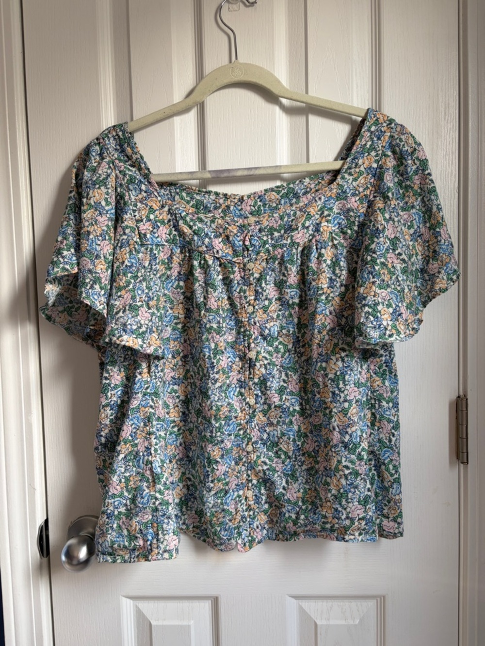 Old Navy Ditsy Floral Square-Neck Button Down Ruffle Sleeve Blouse Top Size L